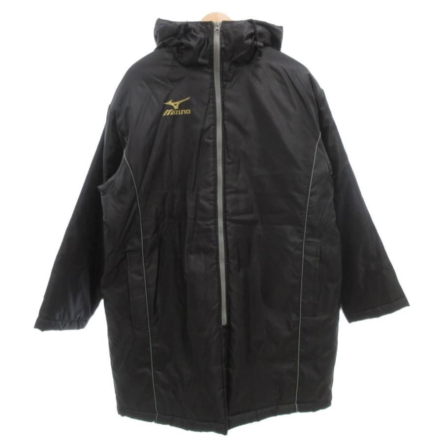 ミズノ MIZUNO ベンチコート 中綿 フード ロング ロゴプリント F 黒