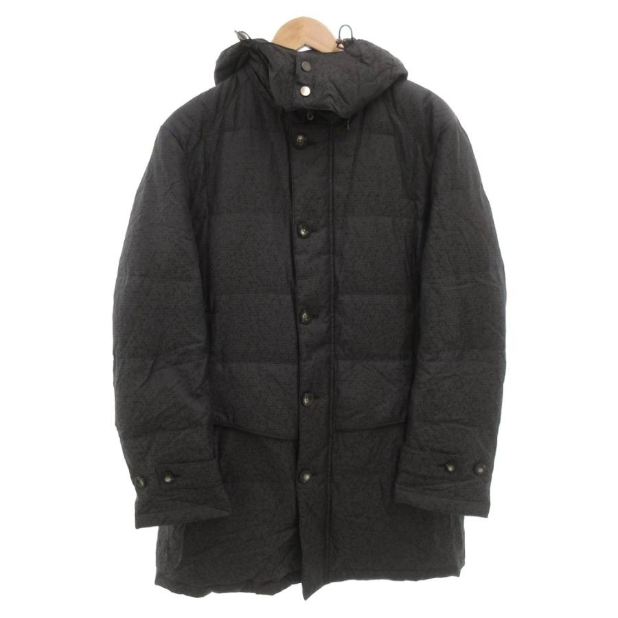 インターメッツォ INTERMEZZO ダウンコート フード ロング 総柄 L 黒 