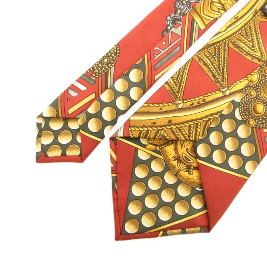 HERMES（エルメス） ネクタイ スカーフ柄 シルク 絹 茶 ブラウン