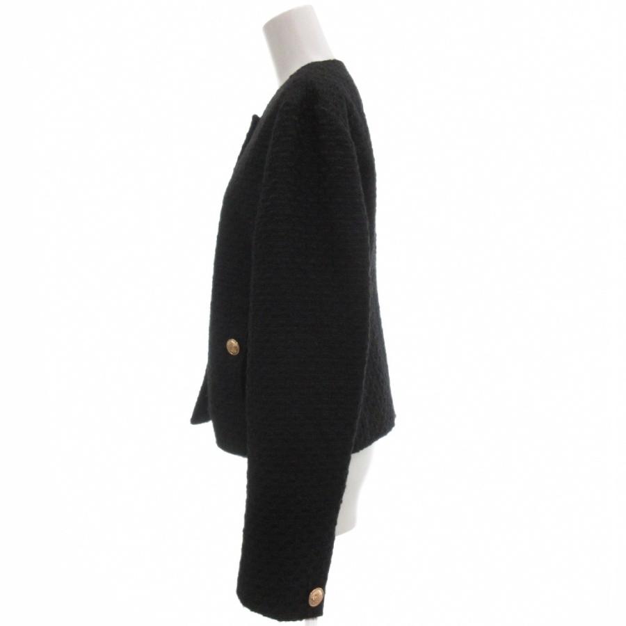 ZARA（ザラ） ノーカラージャケット ツイード 金ボタン S 黒 ブラック