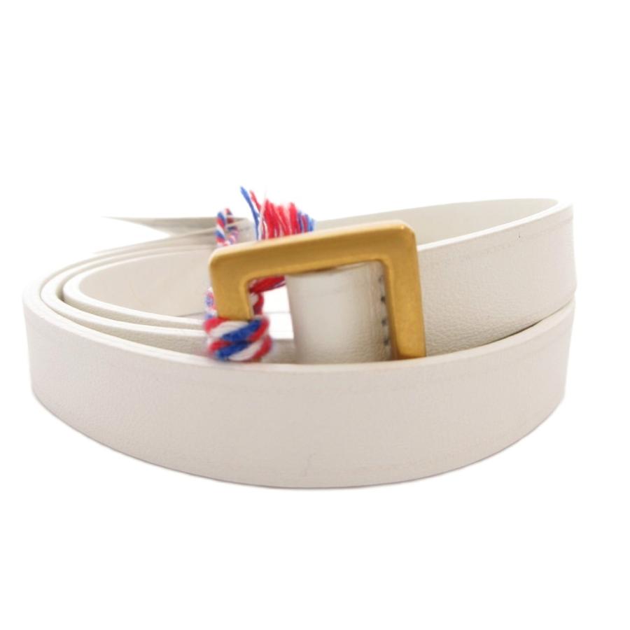 メゾンボワネ タグ付き ナローベルト ハトメ レザーロゴ 白 未使用品 MAISON BOINET メゾンボワネ タグ付き ナローベルト ハトメ