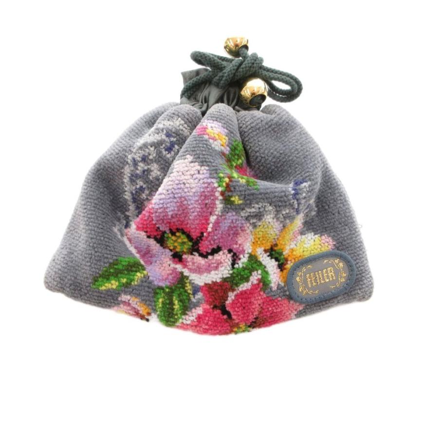 フェイラー FEILER 美品 ポーチ 巾着 花柄 グレー /MG レディース 