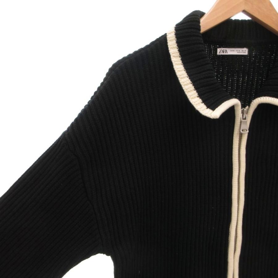 ZARA（ザラ） コントラスト ジップアップ カーディガン ニット バイ