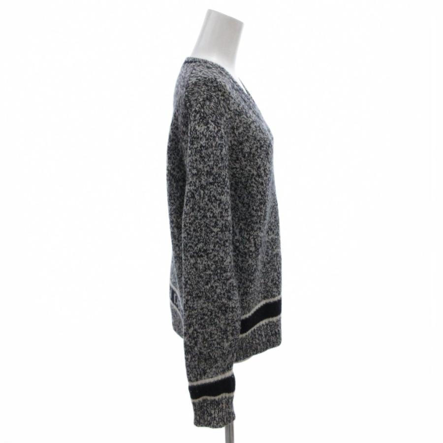 クリスチャンディオール Christian Dior 21AW ニット セーター 長袖 Vネック ロゴ ウール カシミヤ混 総柄 紺 ネイビー 054S01A303の画像