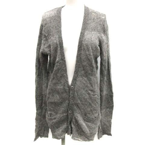 サカイ sacai 38 M カーディガン ニット ボーダー リボン 長袖 グレー 