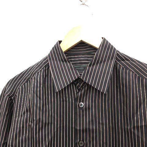 プラダ PRADA シャツ 長袖 ストライプ シルク 40 15 3/4 L 黒 ブラック プラダ PRADA シャツ 長袖 ストライプ シルク 40 15 3/4 L 黒 ブラック