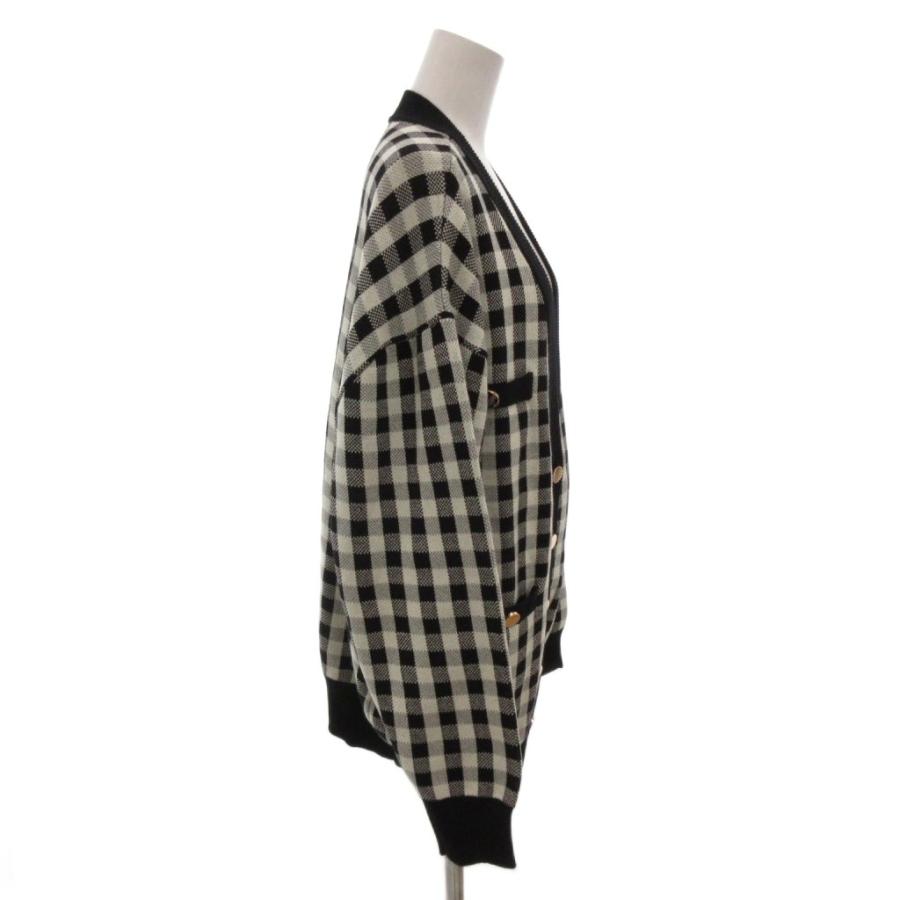 M’S GRACY 衿つきニットカーディガン ブラック × ホワイト エムズグレイシー M'S GRACY カーディガン コットンニット チェック