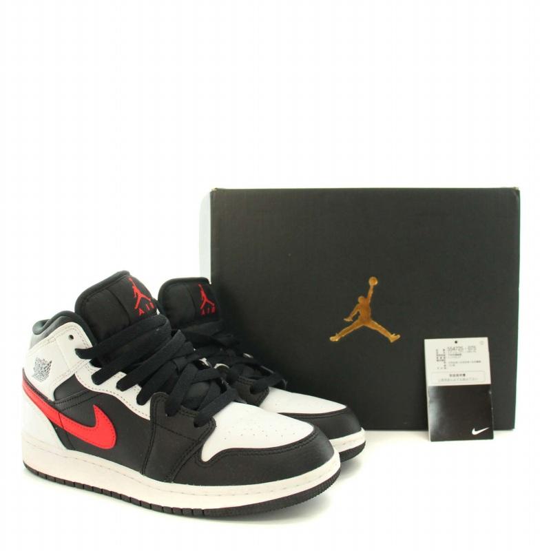 NIKE ナイキ AIR JORDAN 1 MID GS BLACK/CHILE RED/WHITE スニーカー  