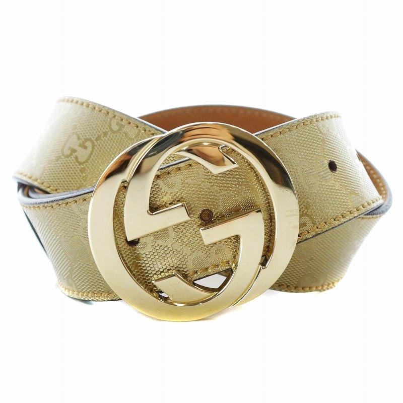 ★グッチ GG柄 グレー マイクログッチシマ レザー ベルト ゴールドバックル ☆グッチ GG柄 グレー マイクログッチシマ レザー ベルト