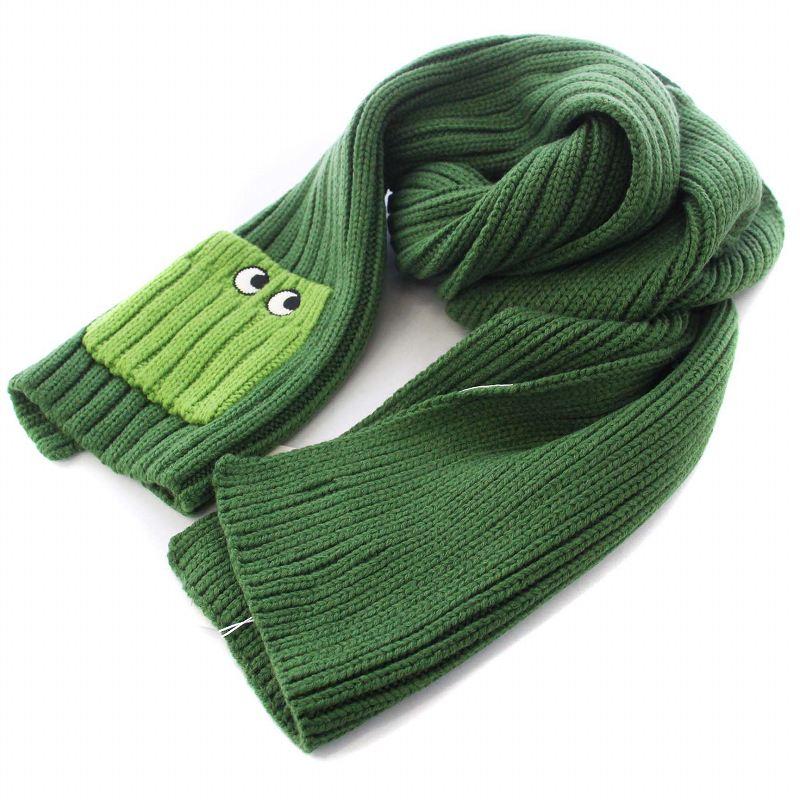 未使用品 ユニクロ アニヤハインドマーチ 2点セット ヒートテック ニットマフラー グローブ 手袋 172×25 L 緑 グリーン 168