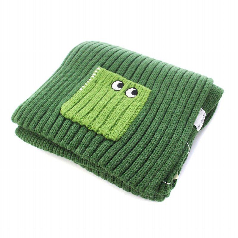 未使用品 ユニクロ アニヤハインドマーチ 2点セット ヒートテック ニットマフラー グローブ 手袋 172×25 L 緑 グリーン 168