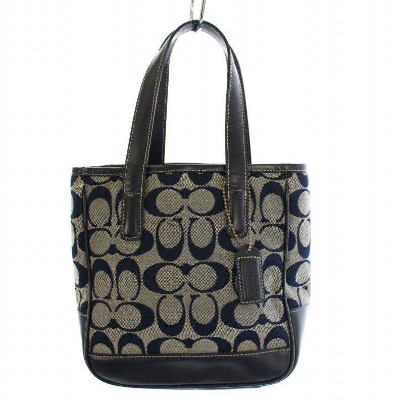 COACH コーチ ハンドバッグ シグネチャー キャンバス レザー ネイビー