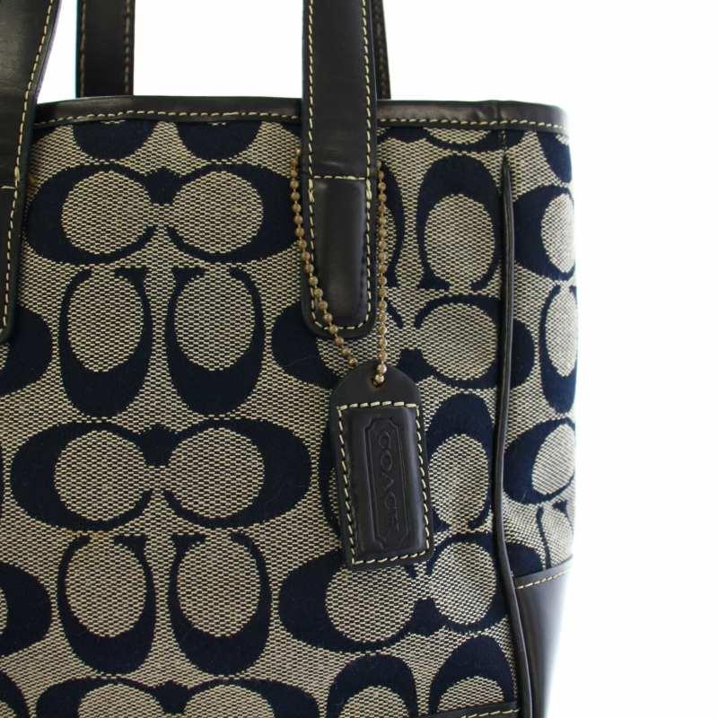 COACH コーチ シグネチャー柄 キャンバス×レザー ハンドバッグ レディース COACH コーチ ハンドバッグ シグネチャー キャンバス レザー ネイビー