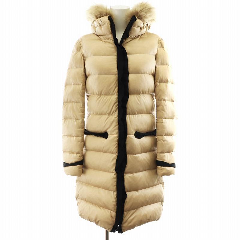 ランバンオンブルー フード付きベージュロングダウンジャケット ランバンオンブルー LANVIN en Bleu ダウンコート ロング丈 フード