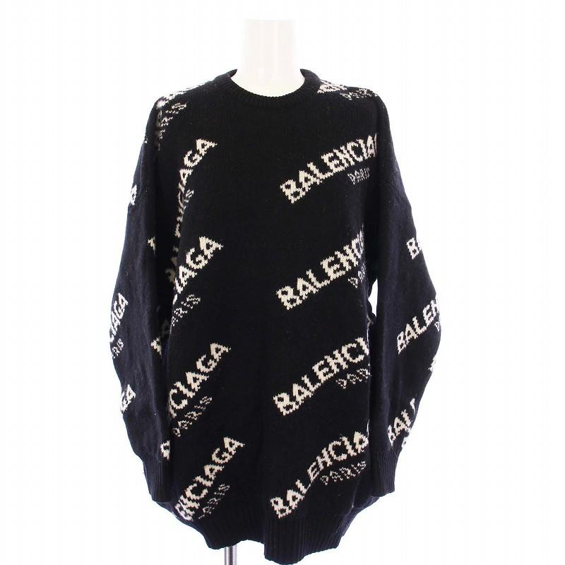 BALENCIAGA ロゴ長袖セーター ブラック BALENCIAGA ロゴプリント セーター 黒ブラック ロゴニットMサイズ