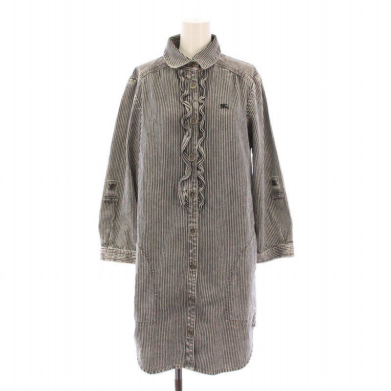 BURBERRY BLUE LABEL - バーバリーブルーレーベル　ダメージデニムシャツ　フリル　ストライプ　ワンピース BURBERRY BLUE LABEL バーバリーブルーレーベル フリルデニム