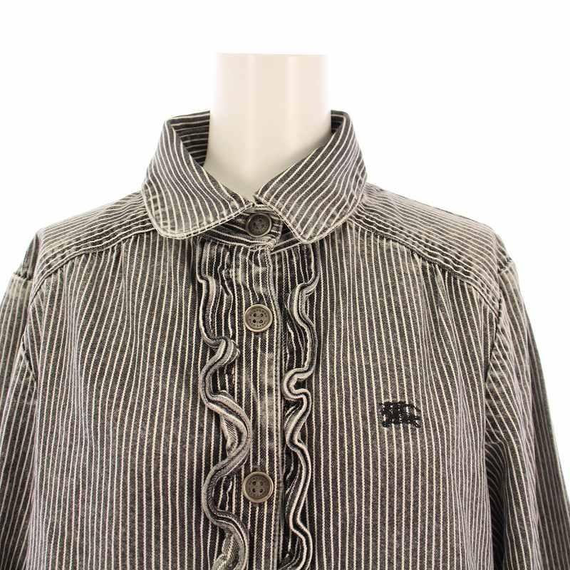 BURBERRY BLUE LABEL - バーバリーブルーレーベル　ダメージデニムシャツ　フリル　ストライプ　ワンピース BURBERRY BLUE LABEL バーバリーブルーレーベル フリルデニム