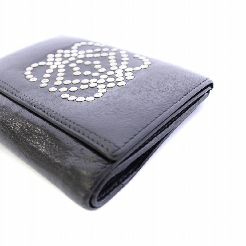 LOEWE（ロエベ） アナグラム レザー 二つ折り財布 レザー スタッズ 黒