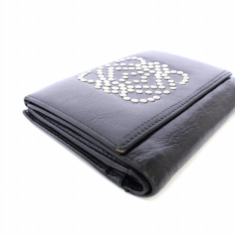 希少 LOEWE ロエベ 二つ折り財布 アナグラム レザー 小型 ジップ 黒 LOEWE（ロエベ） 中古 二つ折り財布 メンズ ブランド アナグラム バイ