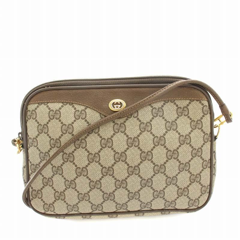 GUCCI グッチ ショルダーバッグ GG柄 GGキャンバス レザー ベージュ 茶 