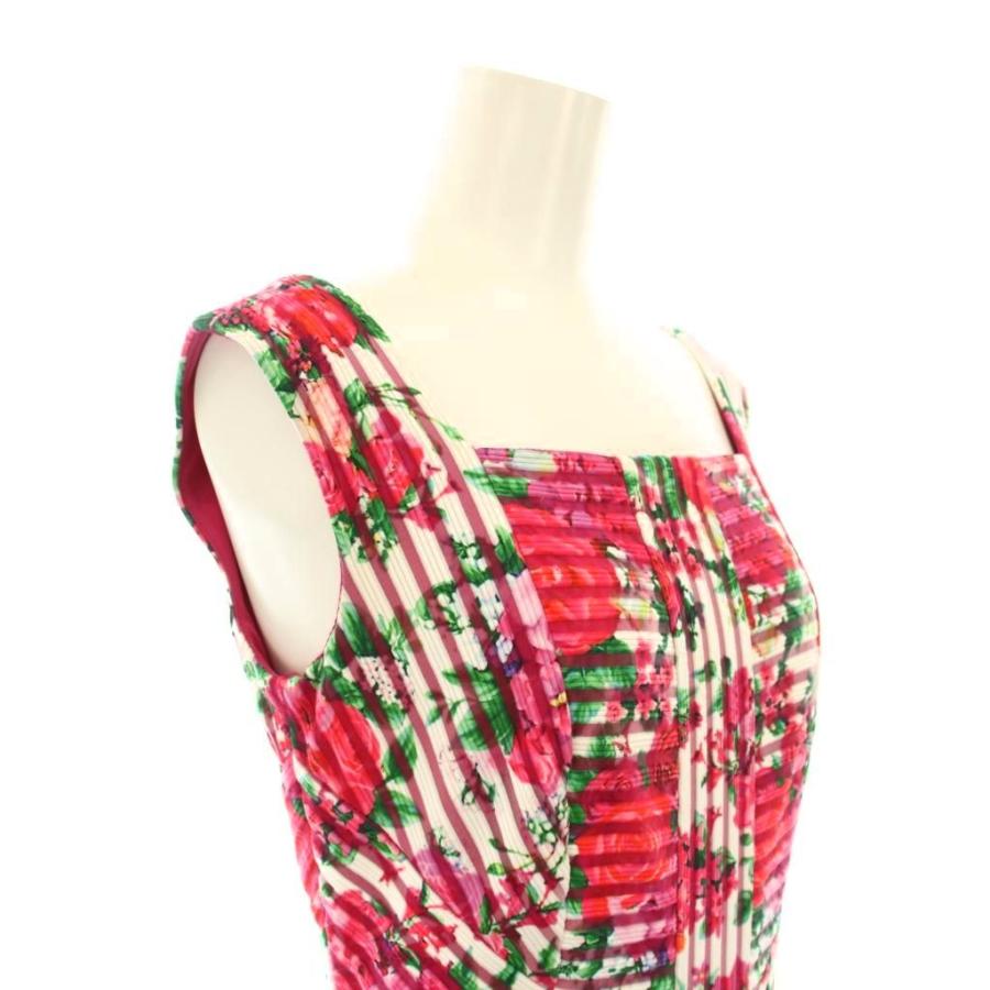 【中古】タダシショージ ワンピース タイト ミモレ ロング ノースリーブ スクエアネック 花柄 0 ピンク 白 BIQ19270MJ タダシショージ ワンピース タイト ミモレ ロング ノースリーブ