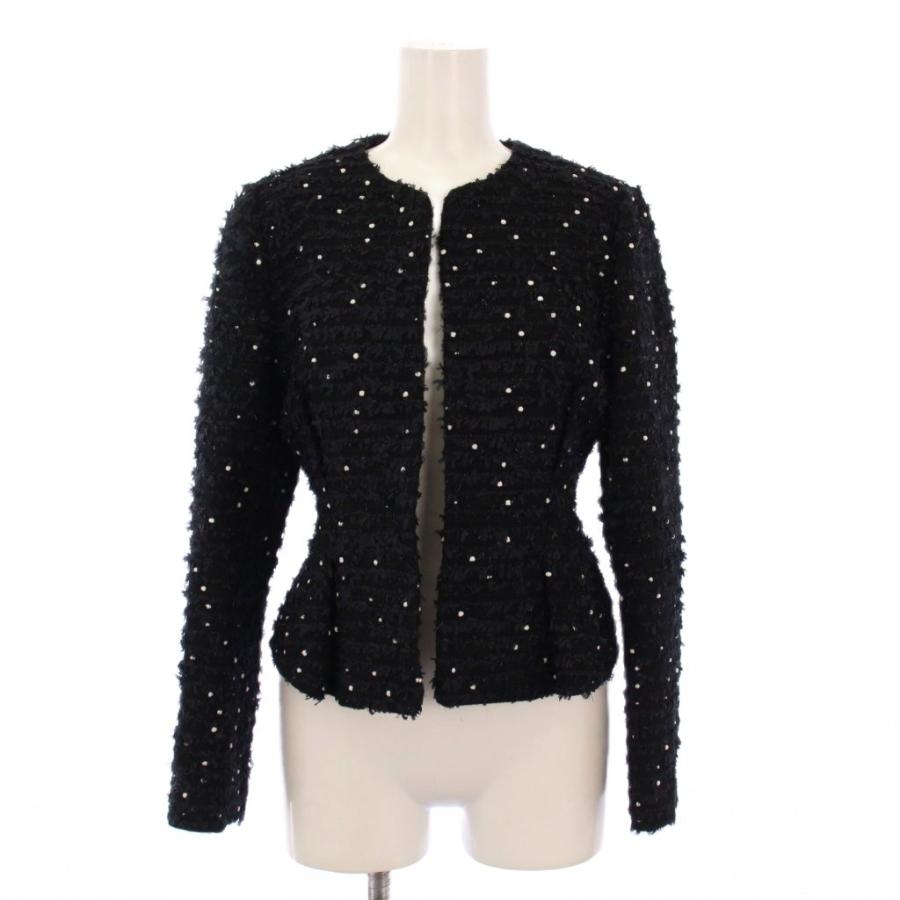 ヨーコチャン YOKO CHAN ツイードノーカラージャケット 刺繍 38 黒 YCJ