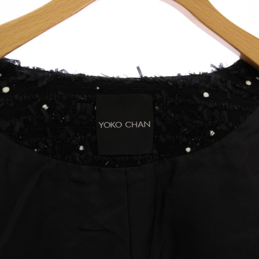 ヨーコチャン YOKO CHAN ツイードノーカラージャケット 刺繍 38 黒 YCJ