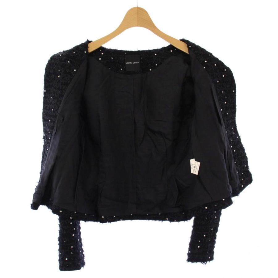 ヨーコチャン YOKO CHAN ツイードノーカラージャケット 刺繍 38 黒 YCJ