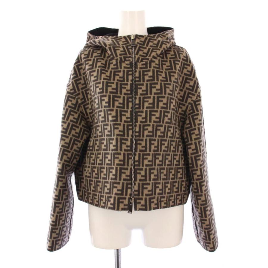 フェンディ FENDI FFロゴリ バーシブル クロップドジャケット フーディ アウター 38 黒 ベージュ FJ6993A5HD /KH レディースの画像