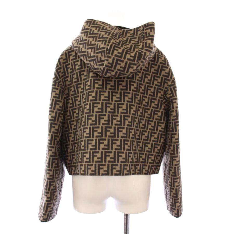 フェンディ FENDI FFロゴリ バーシブル クロップドジャケット フーディ アウター 38 黒 ベージュ FJ6993A5HD /KH レディースの画像