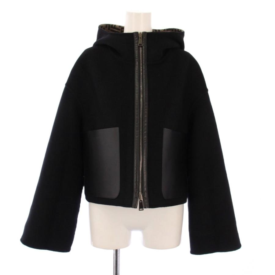 フェンディ FENDI FFロゴリ バーシブル クロップドジャケット フーディ アウター 38 黒 ベージュ FJ6993A5HD /KH レディースの画像