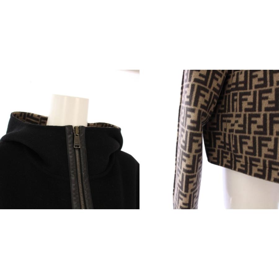 フェンディ FENDI FFロゴリ バーシブル クロップドジャケット フーディ アウター 38 黒 ベージュ FJ6993A5HD /KH レディースの画像