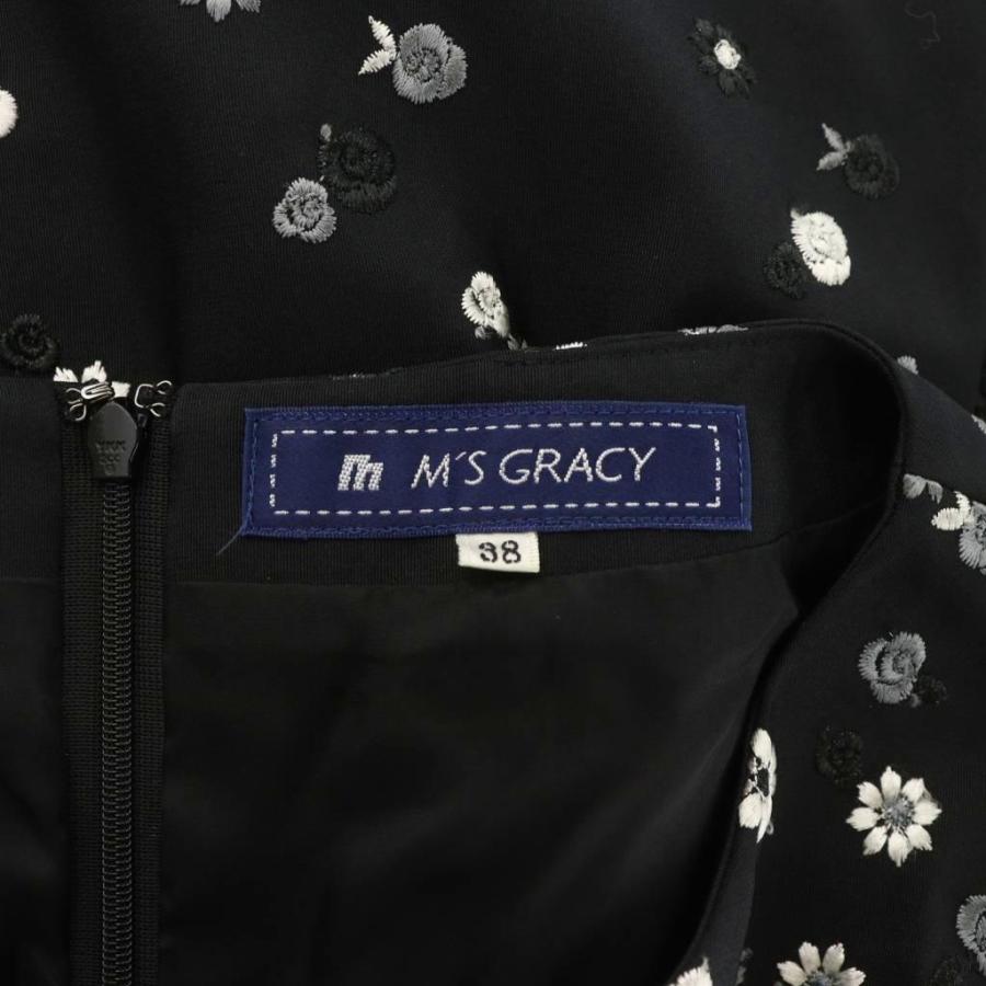 お洒落✨エムズグレイシー　ワンピース　38 長袖　黒　花柄　リボン　M 花 大きいサイズ M'S GRACY エムズグレイシー ワンピース 40 L 花