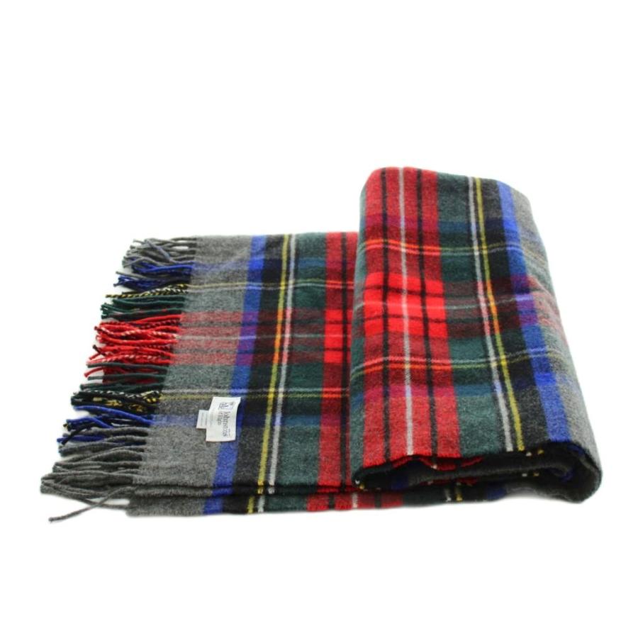 ジョンストンズオブエルガン Johnstons of Elgin ストール 大判 フリンジ チェック柄 ウール カシミヤ混 グレー 赤 レッド 青 ブルー_1