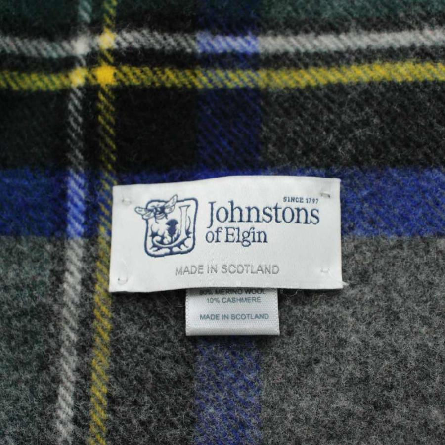 ジョンストンズオブエルガン Johnstons of Elgin ストール 大判 フリンジ チェック柄 ウール カシミヤ混 グレー 赤 レッド 青 ブルー_2