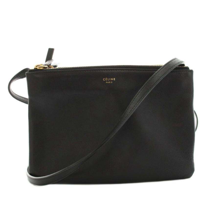 CELINE トリオショルダーバッグ ブラック　スモール CELINE（セリーヌ） トリオ スモール ショルダーバッグ レザー 黒