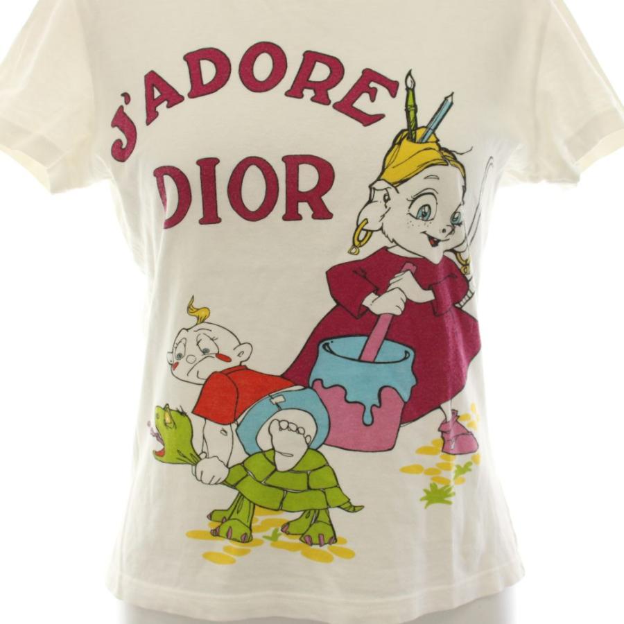 クリスチャンディオール ガリアーノ期 サマーホリデイ Tシャツ カットソー クルーネック 半袖 プリント F38 白 2A12155029 レディースの画像