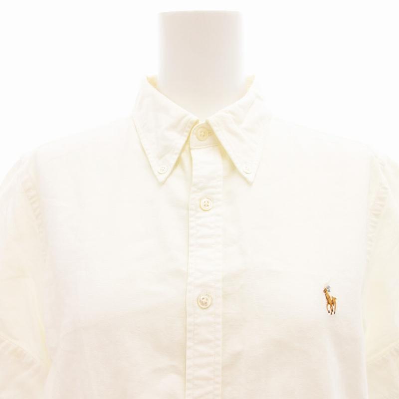 【美品】ラルフローレン ホワイト ボタンダウンシャツ 白 リネンシャツ S ラルフローレン ワンポイント ポケット付き 三点留め ボタン