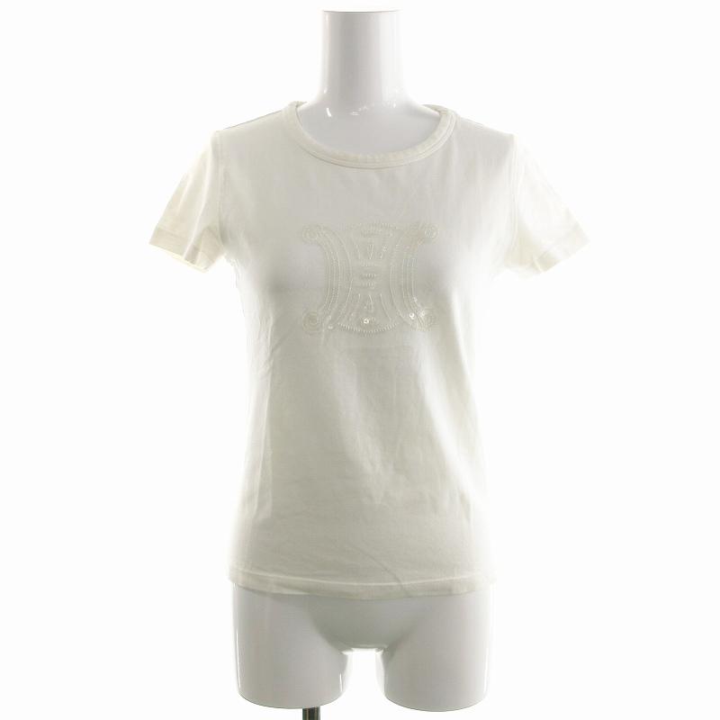 CELINE セリーヌ マカダム Tシャツ ロゴ スパンコール コットン 半袖 S  