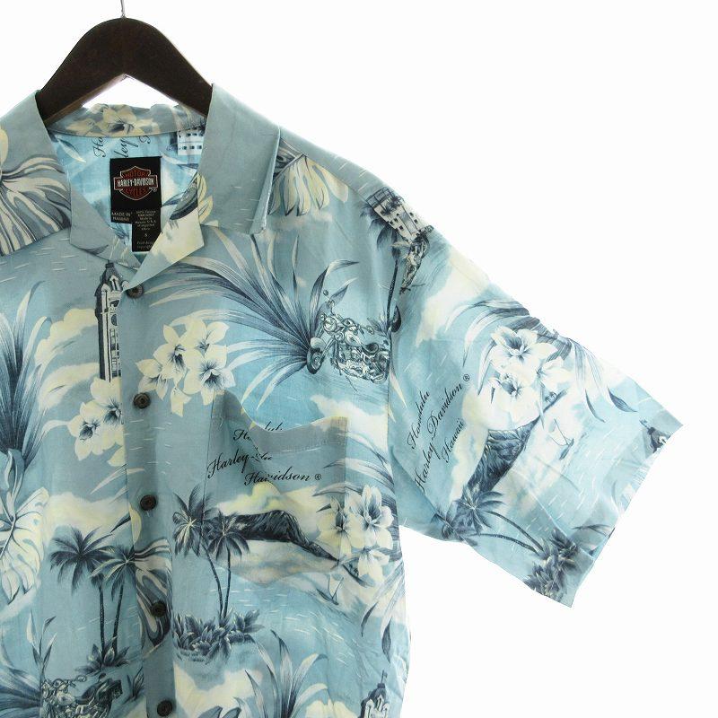 ハーレーダビッドソン ハワイ限定 S オープンカラー シャツ シルク