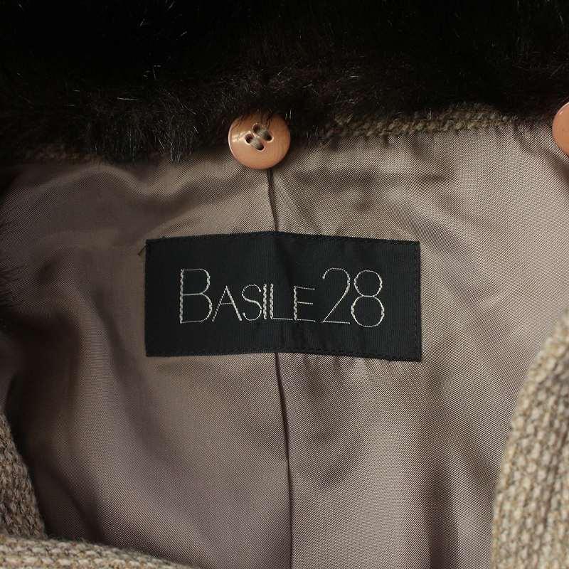 バジーレ BASILE 28 ロングコート フェイクファー ハイネック 38 M 茶 