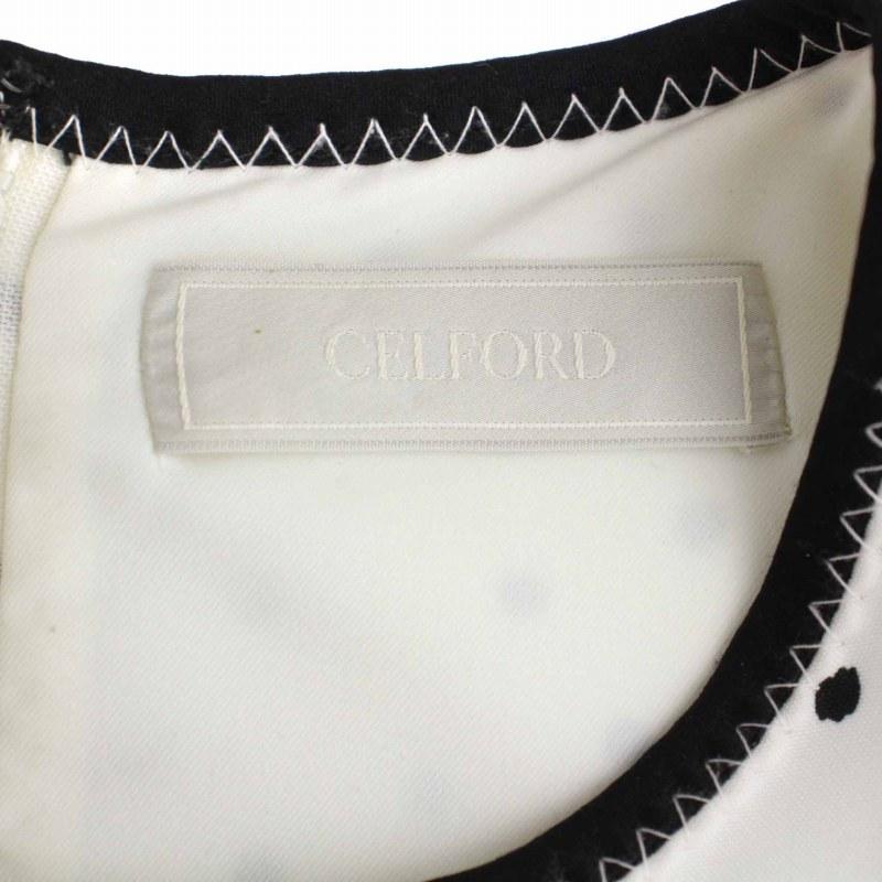 良品】CELFORD ロングワンピース ホワイト 38 ビックカラー 半袖 