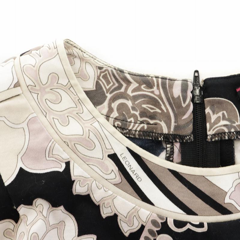 美品】LEONALD 花柄 フラワー 切替 カットソー トップス 42 紺