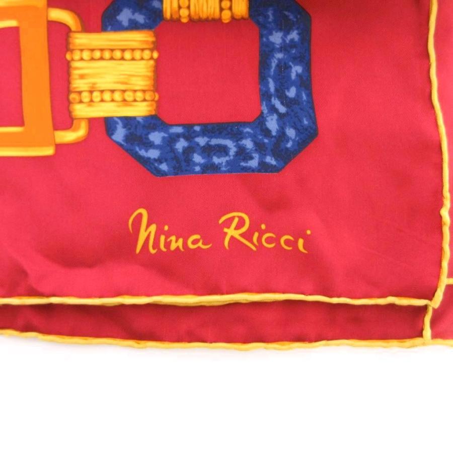 ニナリッチ NINA RICCI 美品 スカーフ シルク 絹 チェーン柄 ワイン