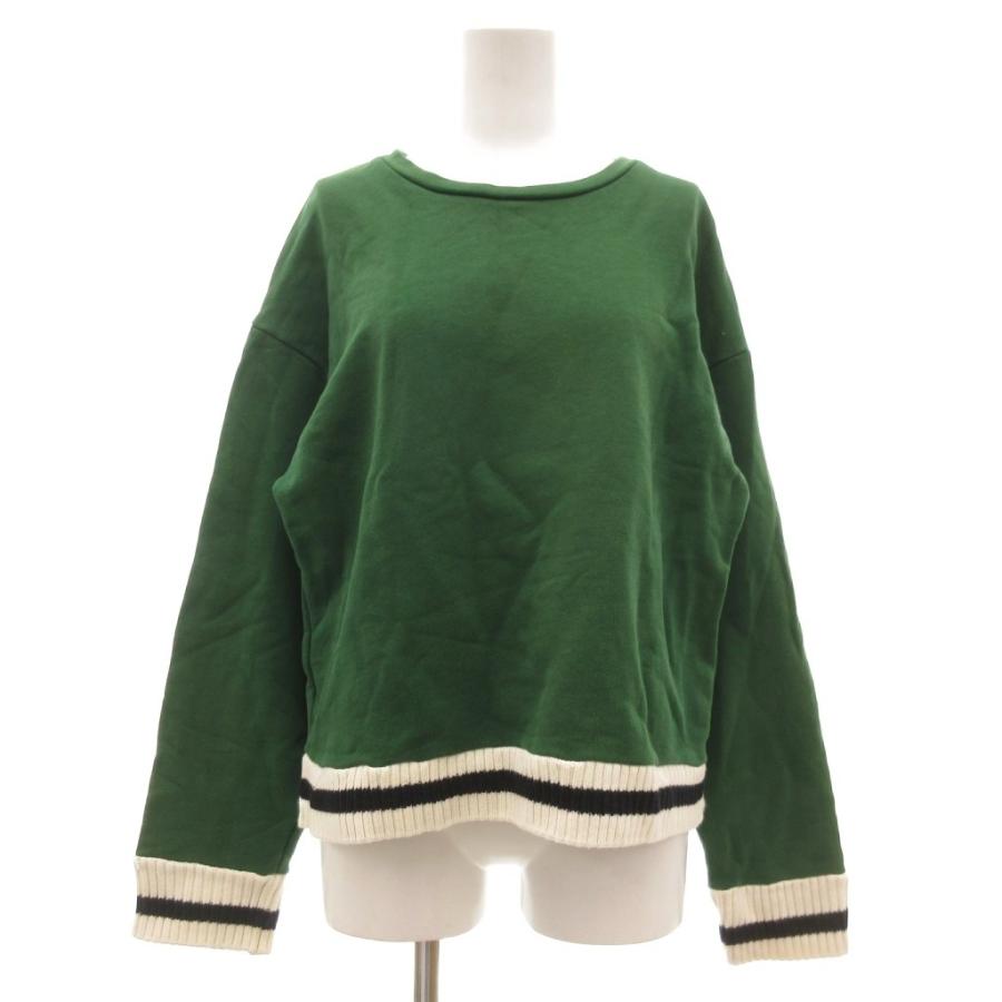 ZARA（ザラ） トレーナー スウェット M 緑 グリーン ラウンドネック 長袖 ストライプ柄 /ML GY06 レディース : ブランド古着 ...
