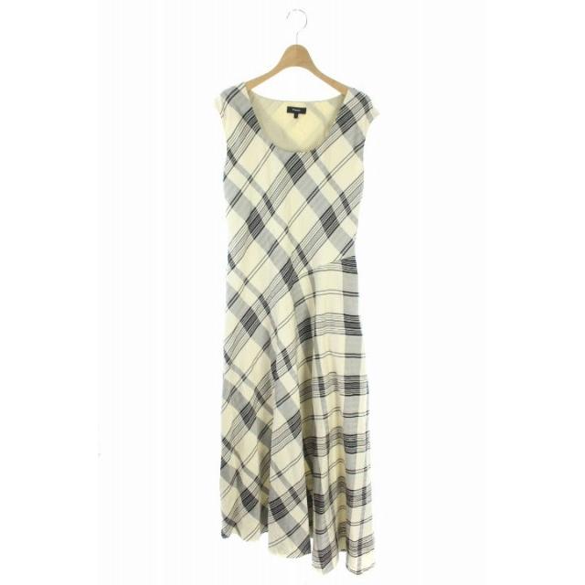 再再販 中古 セオリー Theory 19aw ワンピース ノースリーブ フレア アシンメトリー ロング シルク混 チェック ラウンドネック 2 黒 白 Os レディース 初回限定 Clearchannel Com Br