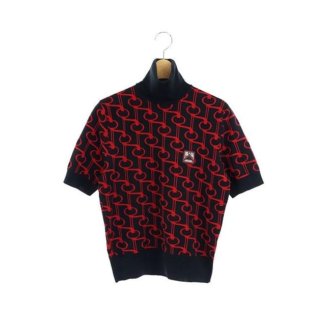 2019激安通販 【】プラダ PRADA 18AW カットソー ニット 五分袖 総柄 タートルネック 44 黒 赤 /HK ■OS レディース 【ベクトル 古着】, インディーズ 28e2c79c