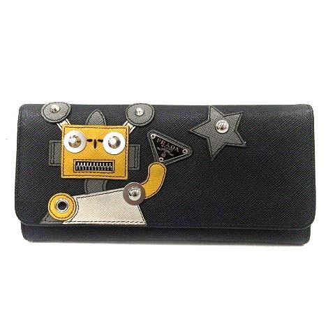 激安の プラダ Yi43 Prada ベクトル 長財布 二つ折り レディース サフィアーノ ロボット ロゴ パスケース付き 黒 黄色 1mh132 Yi43 レディース ベクトル 古着 エールストア 14c91874 Foresttomarket Ie