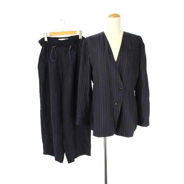 ブランドおしゃれ 中古 ジェーンスミス Jane Smith ストライプセットアップ スーツ 上下 ジャケット 背抜き パンツ 36 紺 Ys Os レディース ベクトル 古着 在庫処分セール Www Skylanceronline Com