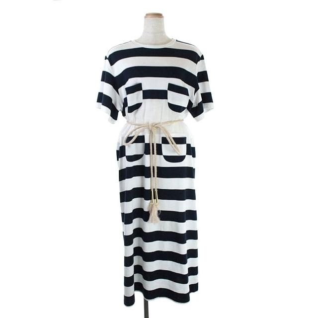 正規品 中古 アキラナカ Akira Naka Rut Stripe Tee Dress ワンピース 半袖 台形 ロング ボーダ 紐ベルト 1 白 紺 Os Sh レディース ベクトル 古着 目玉 送料無料 Www Skylanceronline Com
